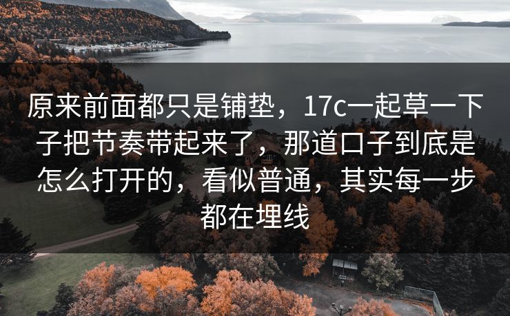 原来前面都只是铺垫，17c一起草一下子把节奏带起来了，那道口子到底是怎么打开的，看似普通，其实每一步都在埋线