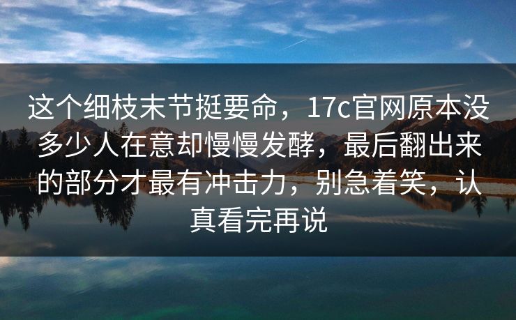 这个细枝末节挺要命，17c官网原本没多少人在意却慢慢发酵，最后翻出来的部分才最有冲击力，别急着笑，认真看完再说