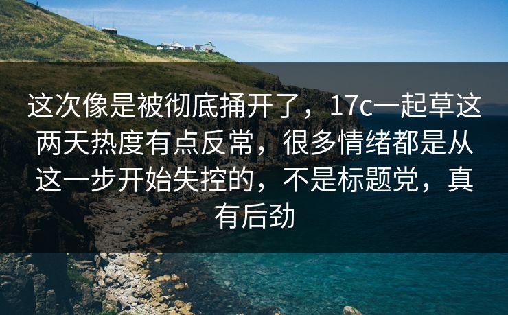 这次像是被彻底捅开了，17c一起草这两天热度有点反常，很多情绪都是从这一步开始失控的，不是标题党，真有后劲