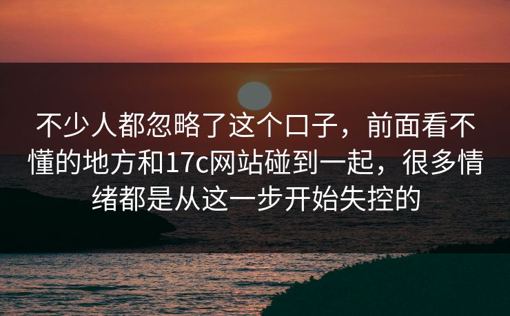 不少人都忽略了这个口子，前面看不懂的地方和17c网站碰到一起，很多情绪都是从这一步开始失控的